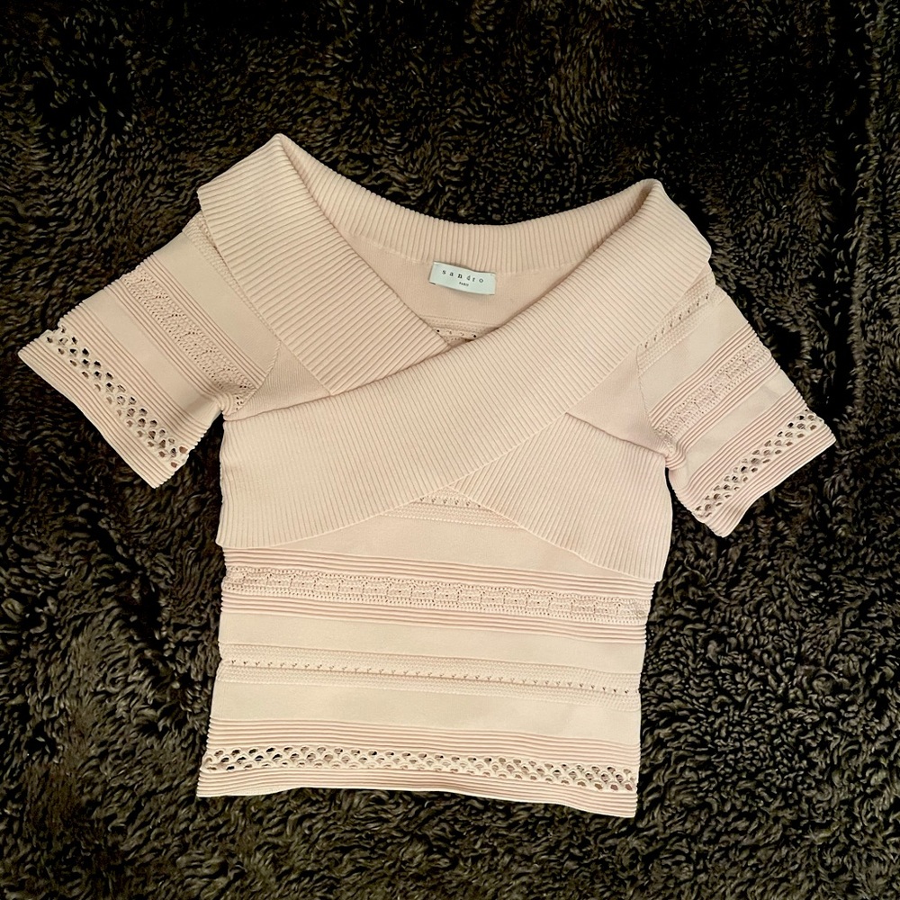 Sandro Ophelia Crisscross-Band Eyelet Top NWOT